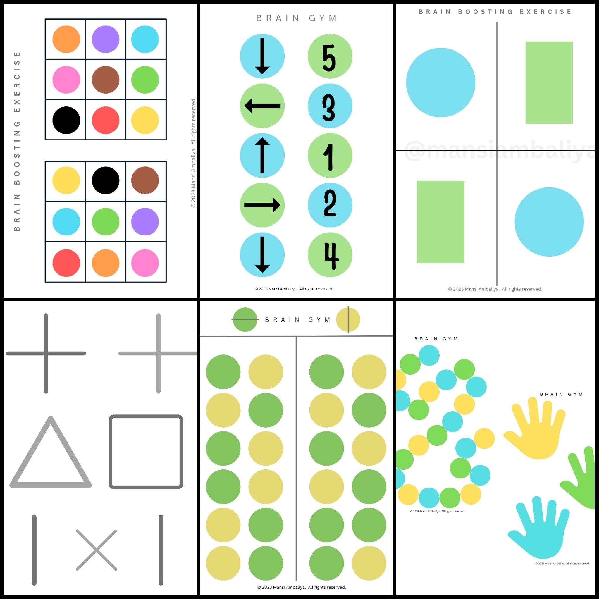 Brain Gym Set Of 6 Worksheets For Kids Digital Download brain-gym-set-of-6-worksheets-for-kids-digital-download