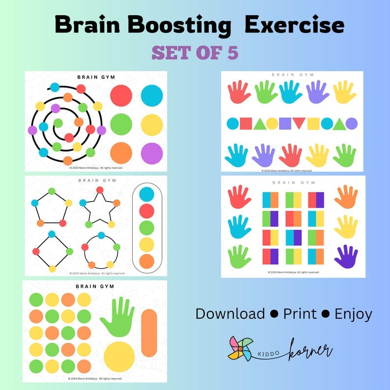 Brain Boosting Exercises – Set of 5 Worksheets (Digital Download)