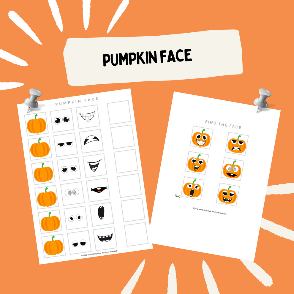 Pumpkin Face Match Worksheet for Kids (Digital Download )