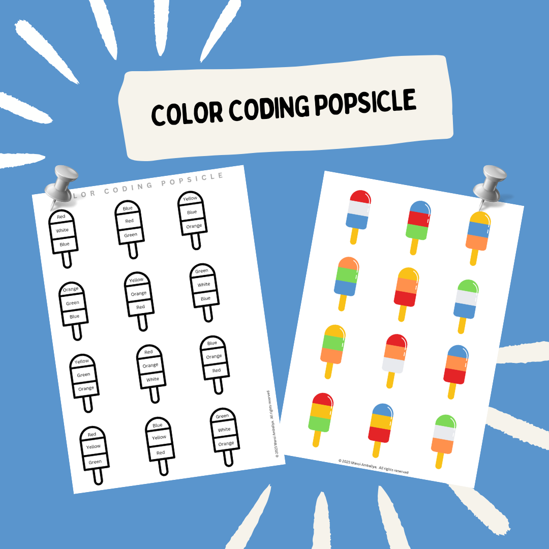 Color Coding With Popsicle Worksheet for Kids (Digital Download )