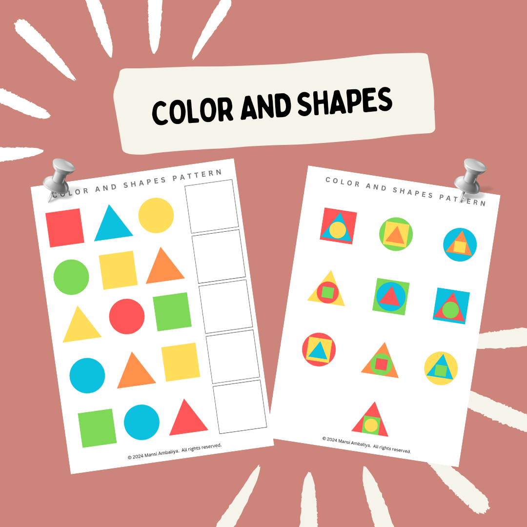 Colors &amp; Shapes Pattern Worksheet (Digital Download)