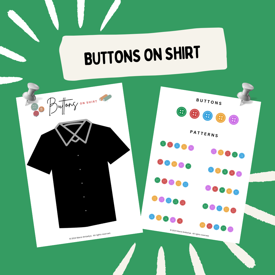 Buttons on Shirt Worksheet for Kids (Digital Download)