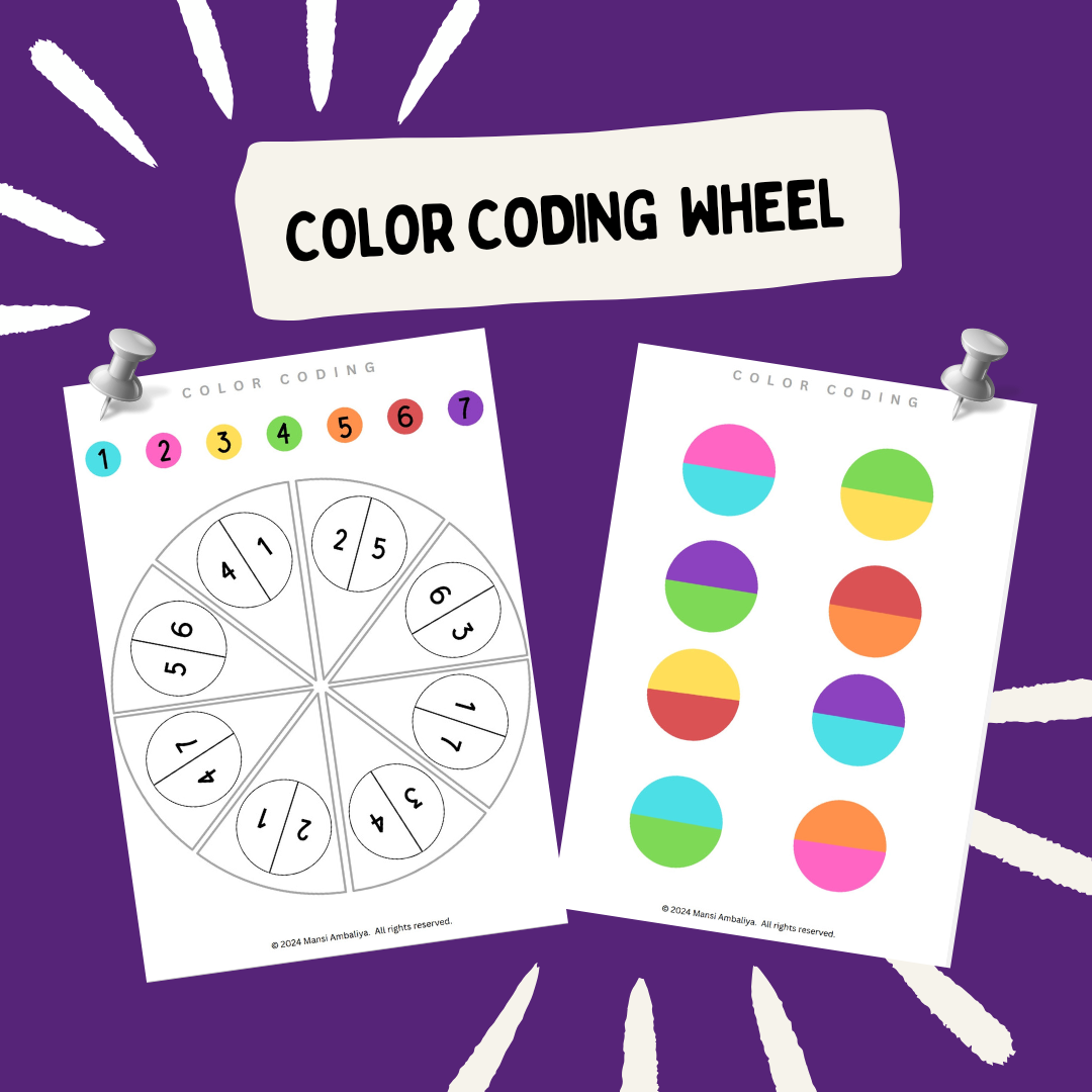 Color Coding Wheel Worksheet for Kids (Digital Download)