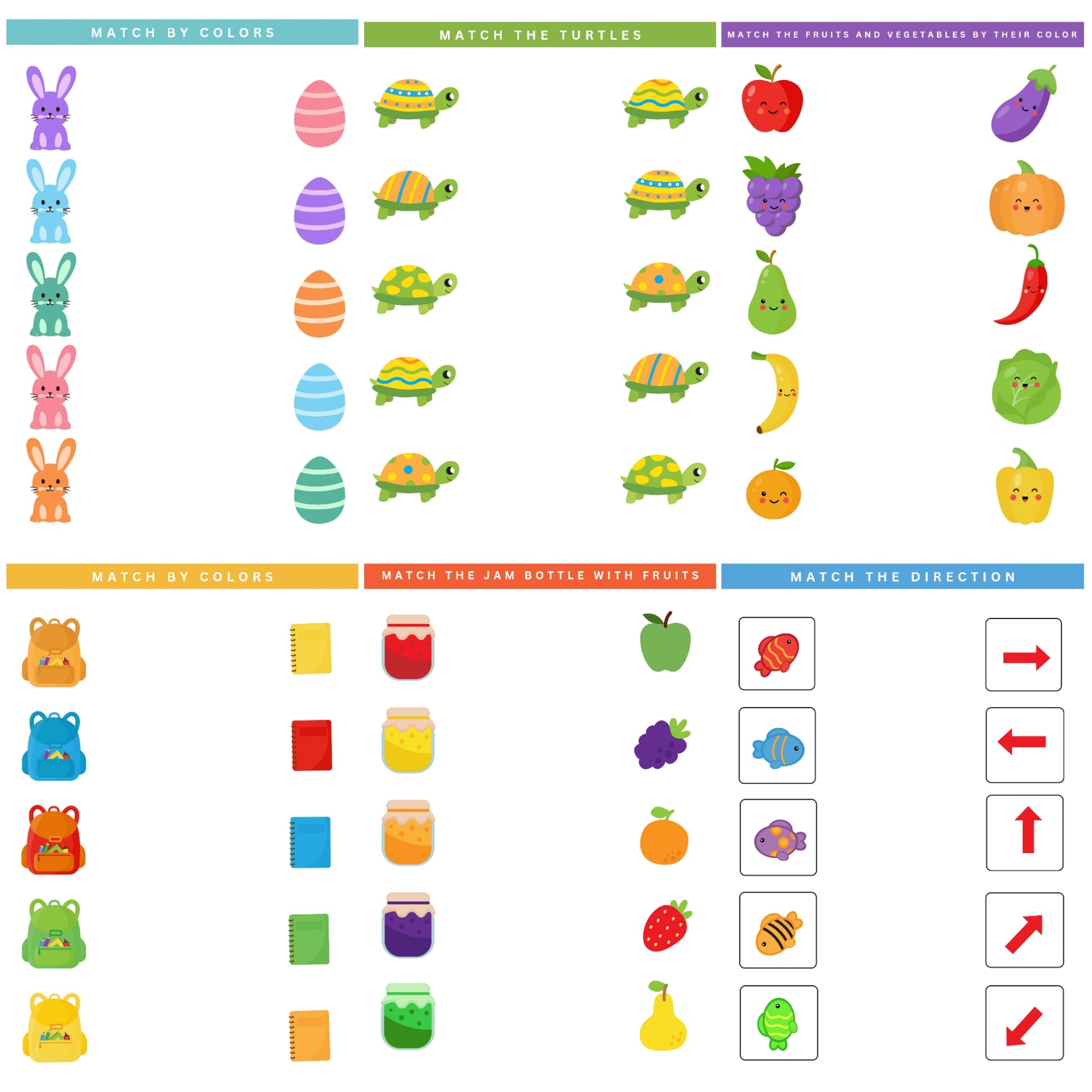 Set of 15 Matching Worksheets for Kids (Digital Download)