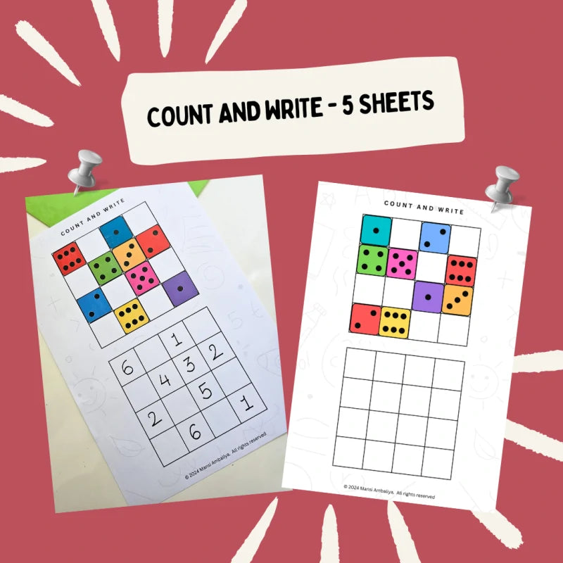 Count and Write Number Practice Printables Set of 5 Sheet (Digital Download)