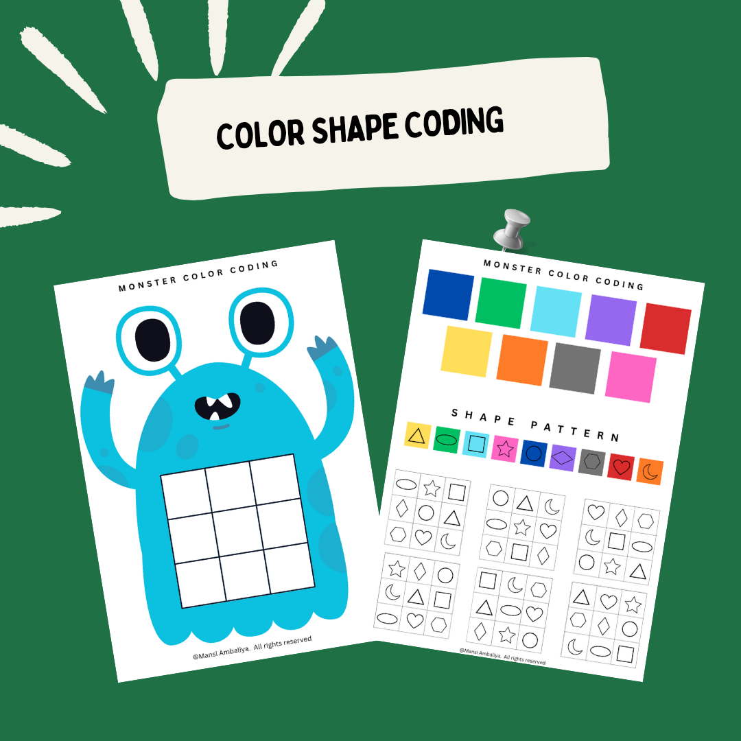 Monster Color Shape Coding Worksheet (Digital Download)