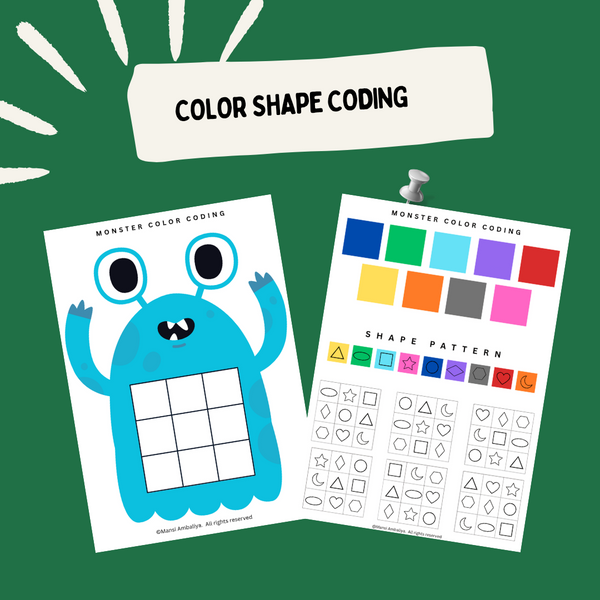 Monster Color Shape Coding Worksheet (Digital Download)