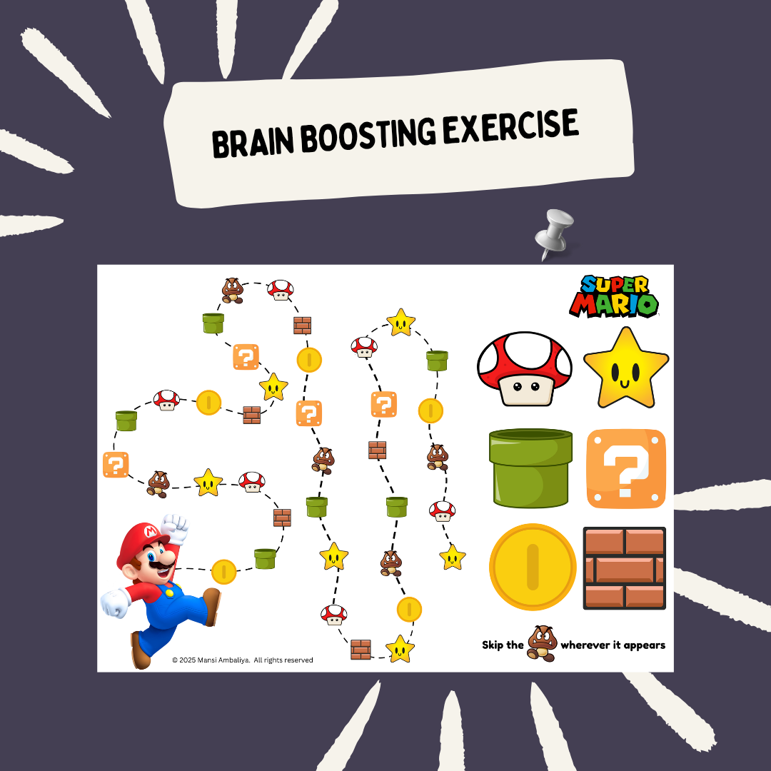 Mario Brain Gym Activity Worksheet for Kids (Digital Download)