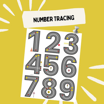 Number Tracing with Cars 0-9 Printables Worksheet (Digital Download)