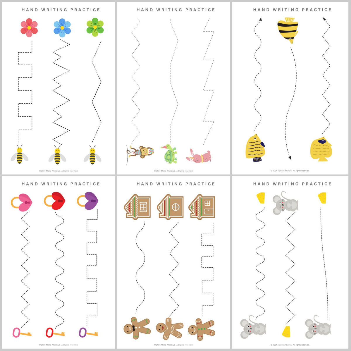 Handwriting Practice Worksheets Set of 12 (Digital Download)
