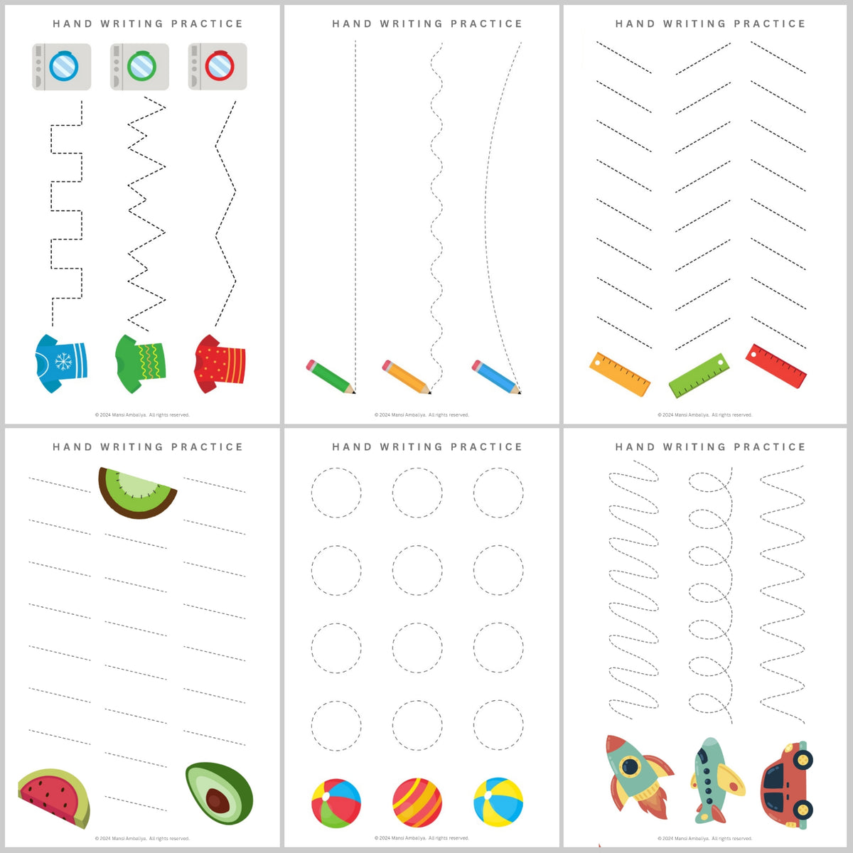 Handwriting Practice Worksheets Set of 12 (Digital Download)