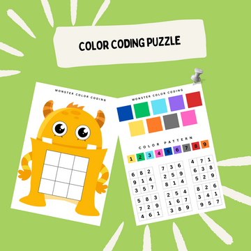 Monster Puzzle Grid Color Coding Worksheet (Digital Download)