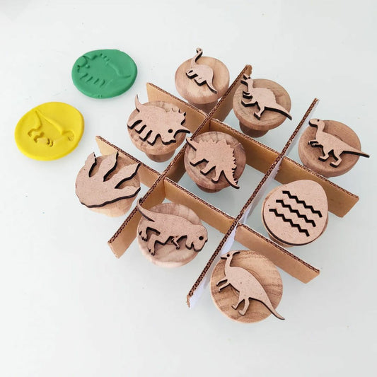 DINO Wooden Play Dough Stamp Set of 9