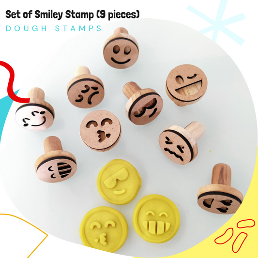 Smiley Wooden Play Dough Stamp Set of 9